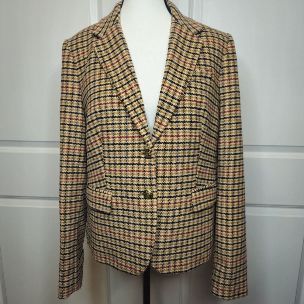 J Crew Factory Women's Schoolboy Blazer Wool Blend Plaid Tweed Size 14 Poetcore